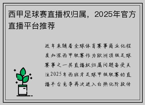 西甲足球赛直播权归属，2025年官方直播平台推荐